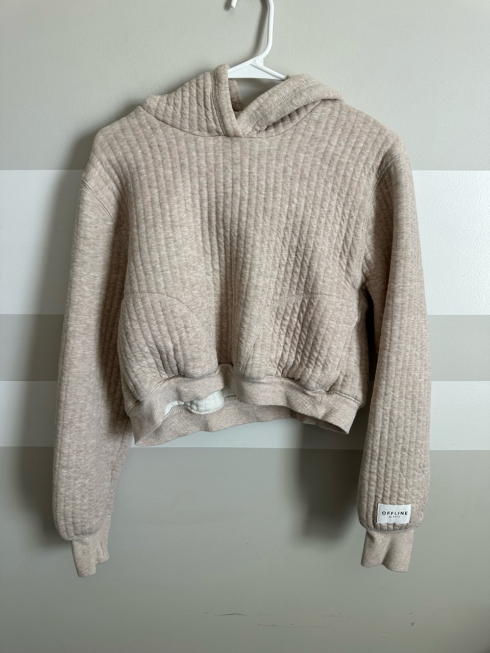 Aerie Offline Coffee Run Cropped Hoodie in Heather Fawn Tan Small - Picture 2 of 4